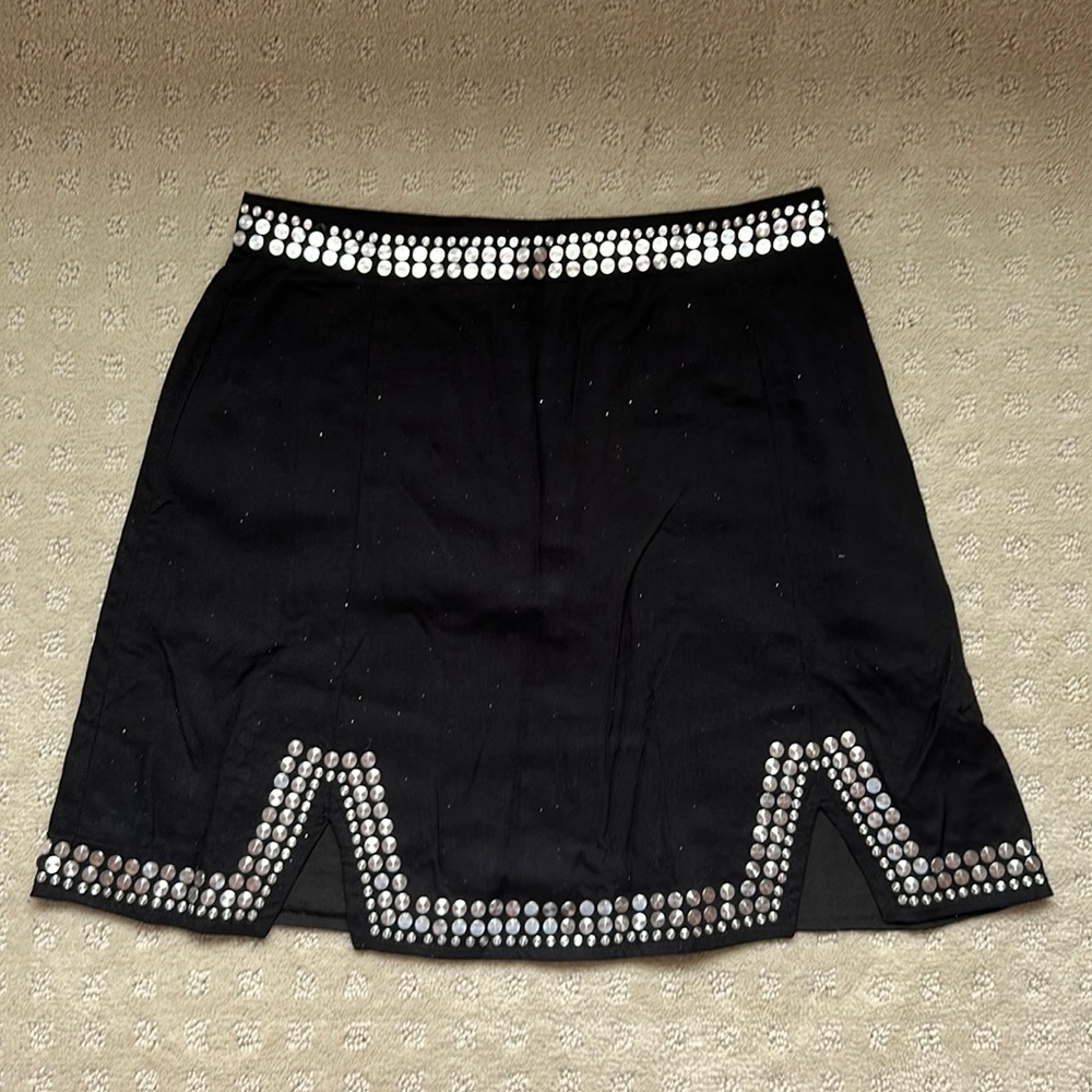 NBD BLACK SKIRT WITH SILVER DETAILING - WORN ONCE! Size XS fits like a SM